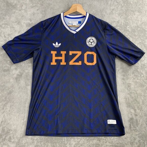 Adidas Jersey Mens Medium Blue HZO #3 United Club Soccer Football V-Neck Stretch - Picture 1 of 12